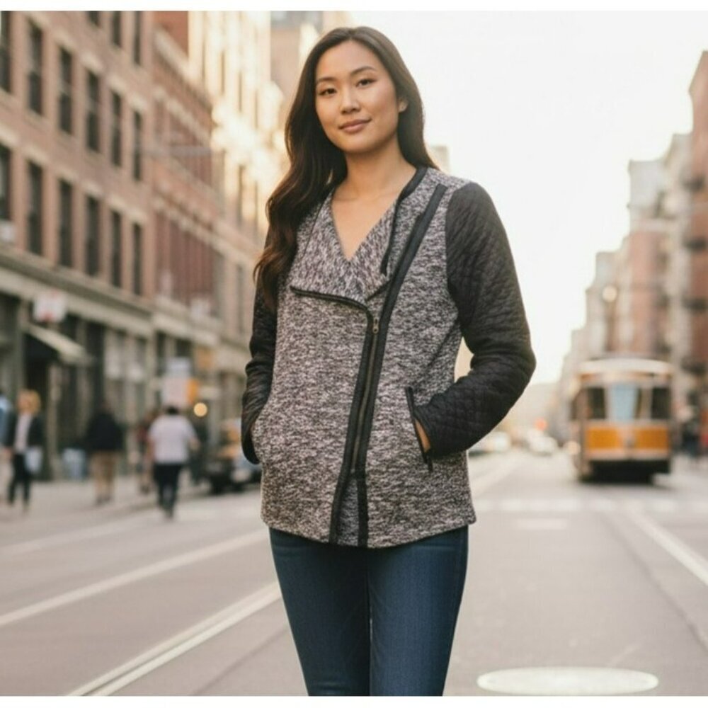 Cartonnier Anthropologie Size XS Tela Tweed Moto Jacket Quilted Vegan Leather
